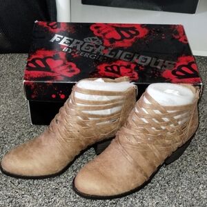 Fergalicious Strappy Tan Ankle Booties